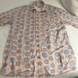 Nicoby Regular Fit Short Sleeve Stretch Button-Up Shirt Orange/Blue Size XXL